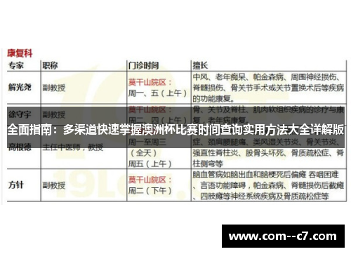 全面指南：多渠道快速掌握澳洲杯比赛时间查询实用方法大全详解版